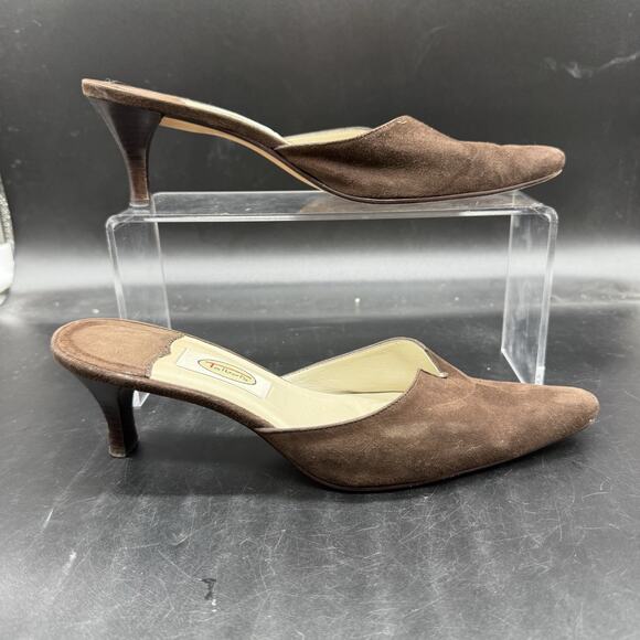 Talbots Vintage Brown Suede Kitten Heel Pointed Toe Mule Womens Size 7B - Picture 1 of 7